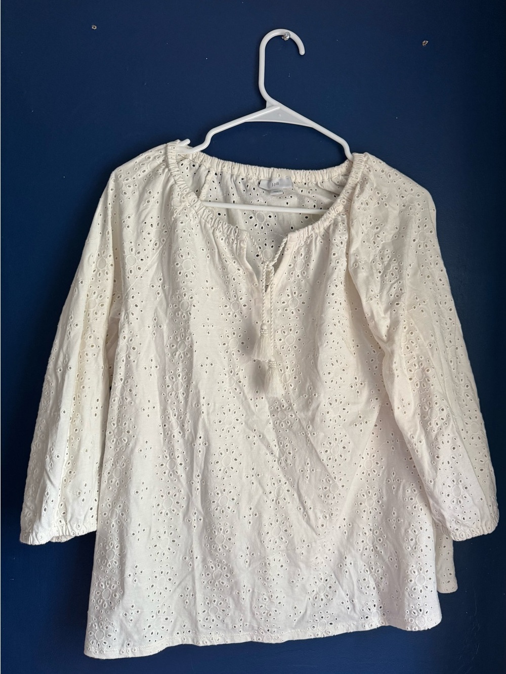 J. Jill White Eyelet Peasant Top